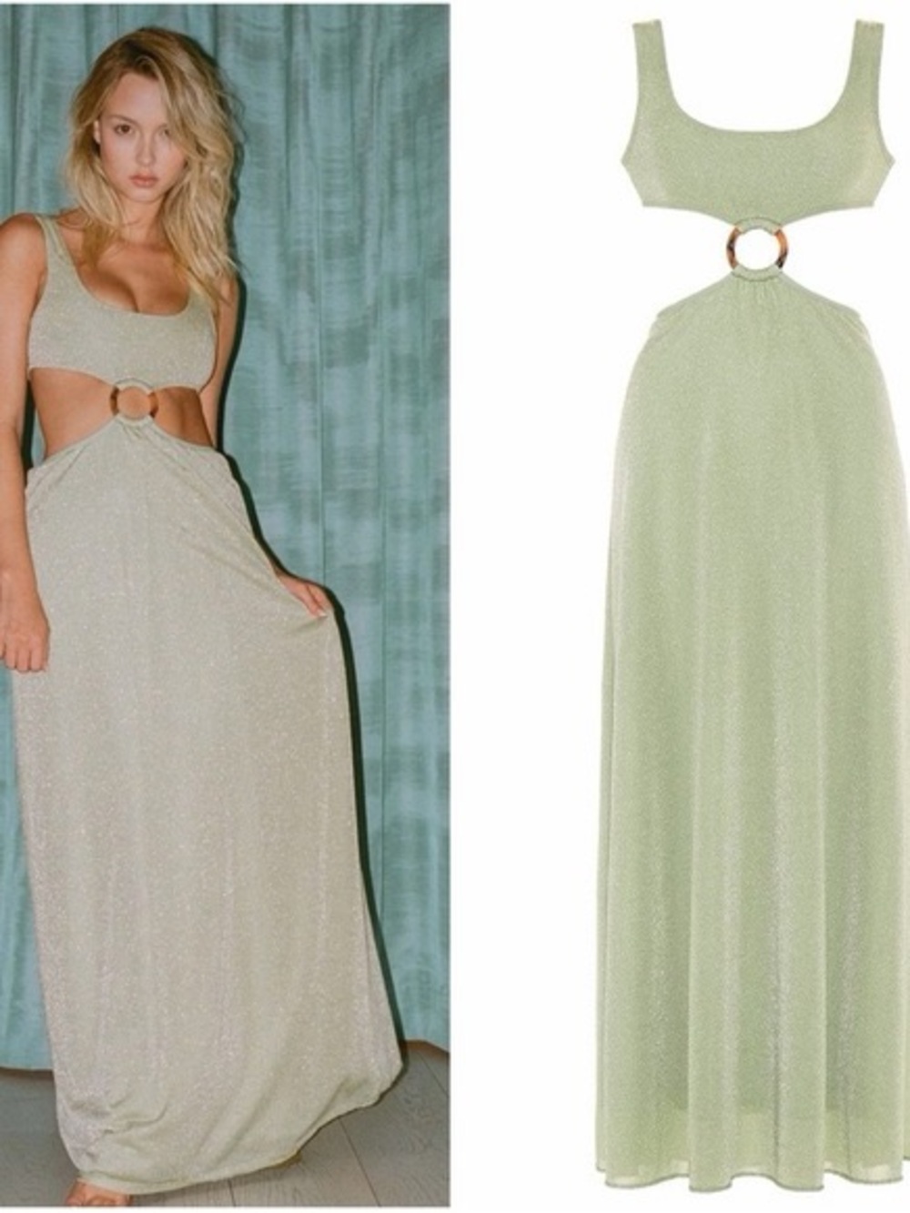Montce Ky Jade sparkle Sage  Cutout Maxi with O-Ring Waist